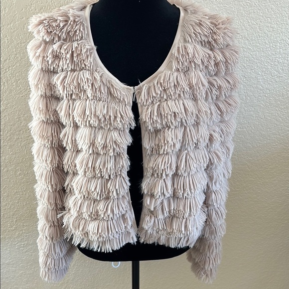 Nordstroms Lark Brand Cream Furry Fringe Clasp Cardigan - Picture 2 of 9